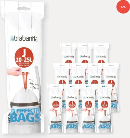 Brabantia PerfectFit Vuilniszakken - 20/25 L - Code J - 12 Rollen X 20 Stuks -Brabantia Winkel