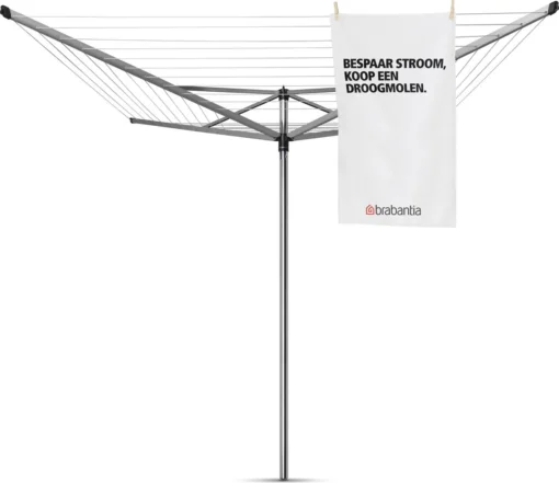 Brabantia Topspinner Droogmolen - Met Metalen Grondanker, Beschermhoes, Wasknijpertasje En Wasknijpers - 40 M - Metallic Grey -Brabantia Winkel