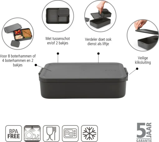 Brabantia Make & Take Bento Lunchbox Incl Bentobox - Large - Kunststof - Dark Grey -Brabantia Winkel