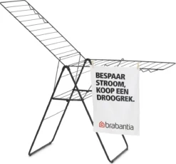 Brabantia HangOn Droogrek Inklapbaar - 25 Meter - Met Wasknijpertasje - Matt Black -Brabantia Winkel 1200x1116