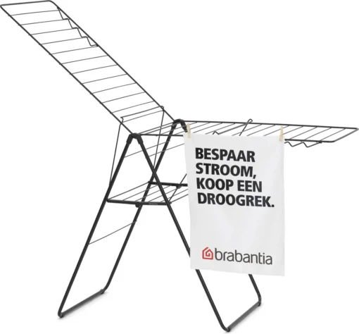 Brabantia HangOn Droogrek Inklapbaar - 25 Meter - Met Wasknijpertasje - Matt Black -Brabantia Winkel