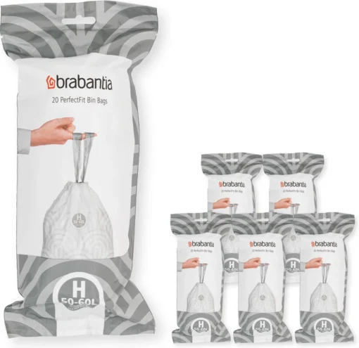 Brabantia PerfectFit Vuilniszakken - 50 - 60 L - Code H - 6 Rollen X 20 Stuks -Brabantia Winkel