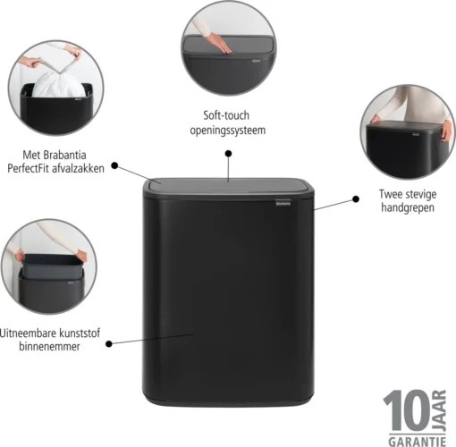 Brabantia Bo Touch Bin Prullenbak - 60 L - Matt Black -Brabantia Winkel 1200x1177 1