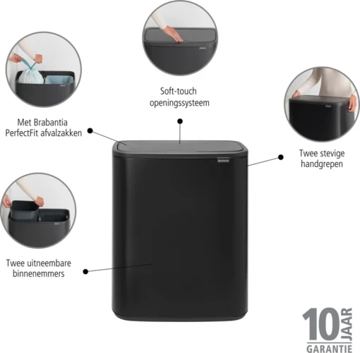 Brabantia Bo Touch Bin Prullenbak - 2 X 30 L - Matt Black -Brabantia Winkel 1200x1179 2