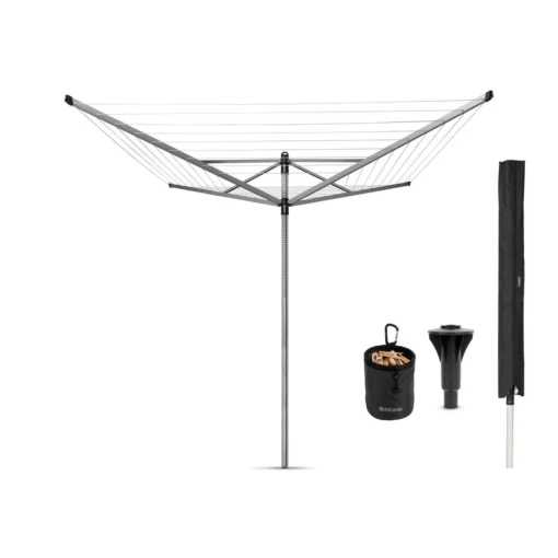 Brabantia Lift-O-Matic Advance Droogmolen Met Kunststof Betonanker, Beschermhoes En Wasknijpertasje - 60 M - Metallic Grey -Brabantia Winkel 1200x1200 144