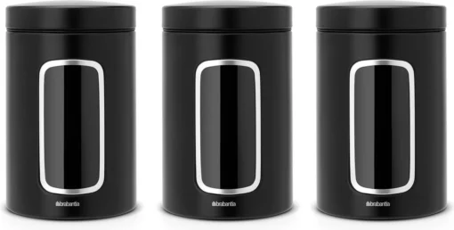 Brabantia Voorraadbussen - 1,4 L - Matt Black - 3 Stuks - Met Venster -Brabantia Winkel