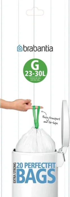 Brabantia Perfect Fit Afvalzak Met Trekbandsluiting - 23/30 L - Code G - 20 Stuks -Brabantia Winkel 429x1200