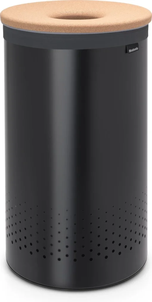 Brabantia Wasmand Met Deksel - 60 L - Matt Black / Kurken Deksel -Brabantia Winkel