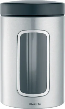 Brabantia Voorraadbus - 1,4 L - Matt Steel Fingerprint Proof / Matt Black Deksel - Met Venster -Brabantia Winkel 713x1200 1