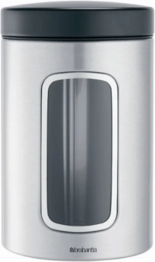 Brabantia Voorraadbus - 1,4 L - Matt Steel Fingerprint Proof / Matt Black Deksel - Met Venster -Brabantia Winkel