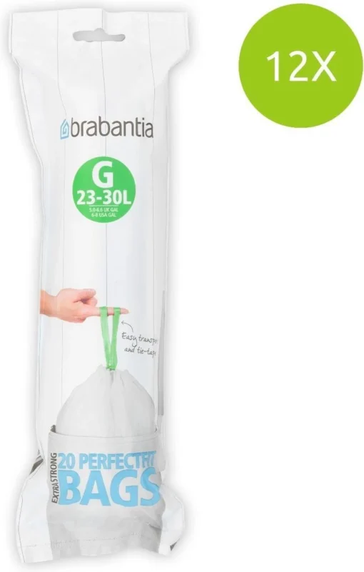 Brabantia PerfectFit Vuilniszakken - 23/30 L - Code G - 12 Rollen X 20 Stuks -Brabantia Winkel