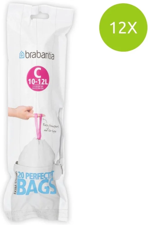 Brabantia Perfect Fit Afvalzakken 10/12 L - Code C - Set Van 12 Rollen X 20 Stuks -Brabantia Winkel