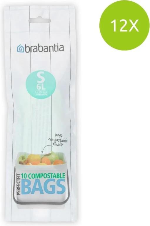 Brabantia PerfectFit Composteerbare Vuilniszakken - 6 L - Code S - 12 Rollen X 10 Stuks -Brabantia Winkel 797x1200 1