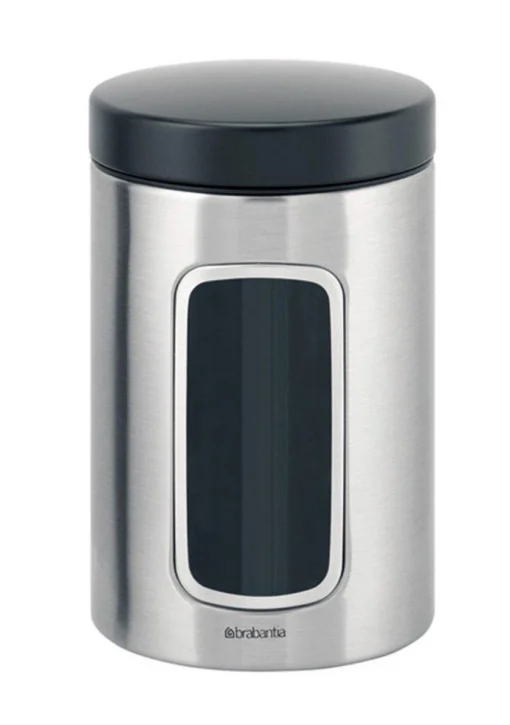 Brabantia Voorraadbus - 1,4 L - Matt Steel Fingerprint Proof / Matt Black Deksel - Met Venster -Brabantia Winkel