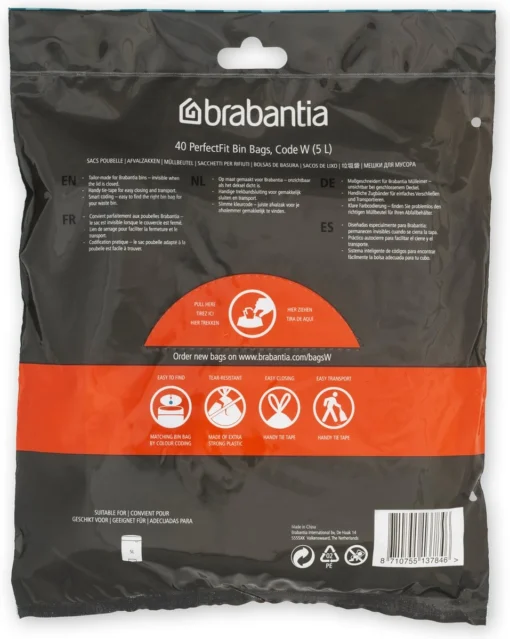 Brabantia PerfectFit Vuilniszakken - 5 L - Code W - 40 Stuks -Brabantia Winkel